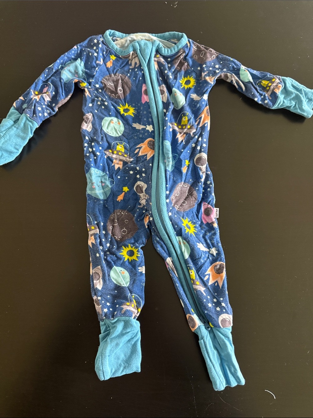 Little Sleepies Blue Space-Print Footed One-Piece Pajamas